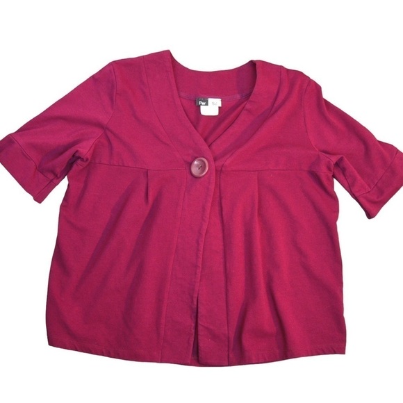 Per Se Wine Color Snap Close Babydoll Style Pleated Half Sleeve Cardigan LARGE - Picture 7 of 7